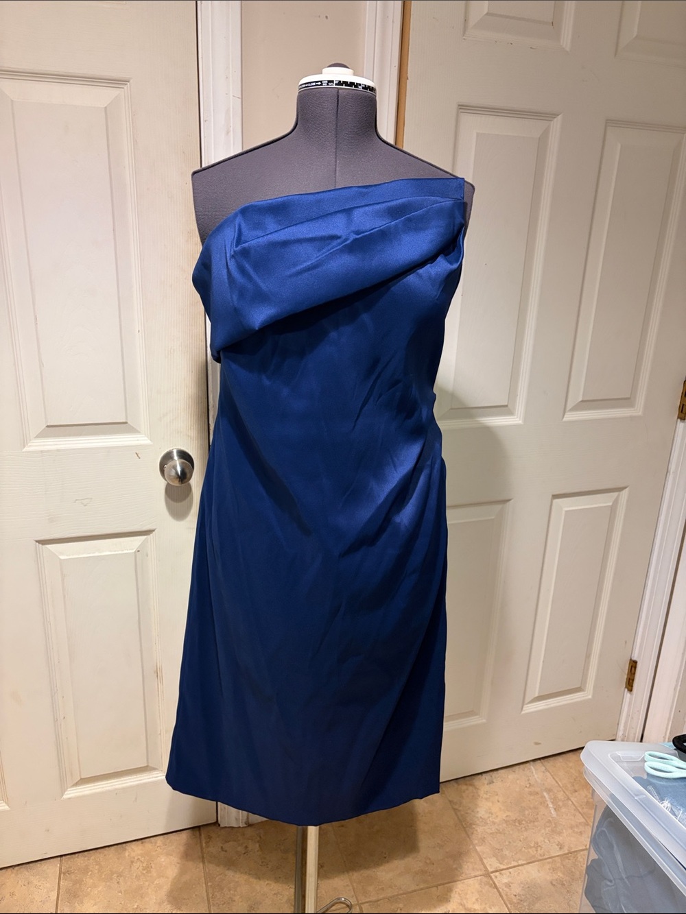 Donna Karan Strapless Royal Blue Satin Sheath Dress